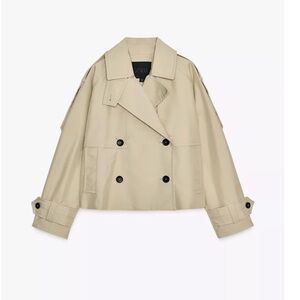 🆕 ZARA Short Water Repellent Trench Coat ZW Collection - beige